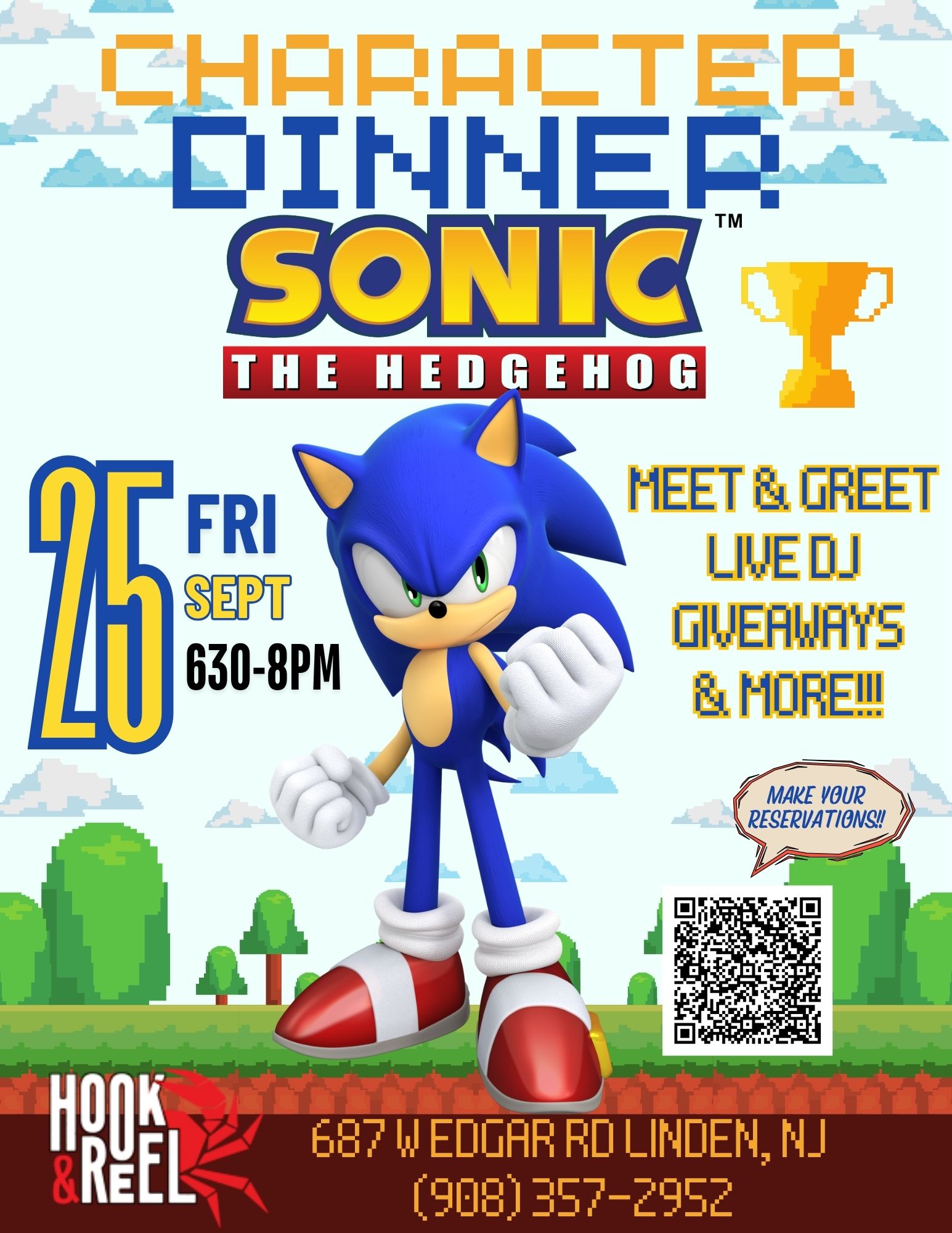 Hook&Reel Linden, NJ Character Dinner-Sonic