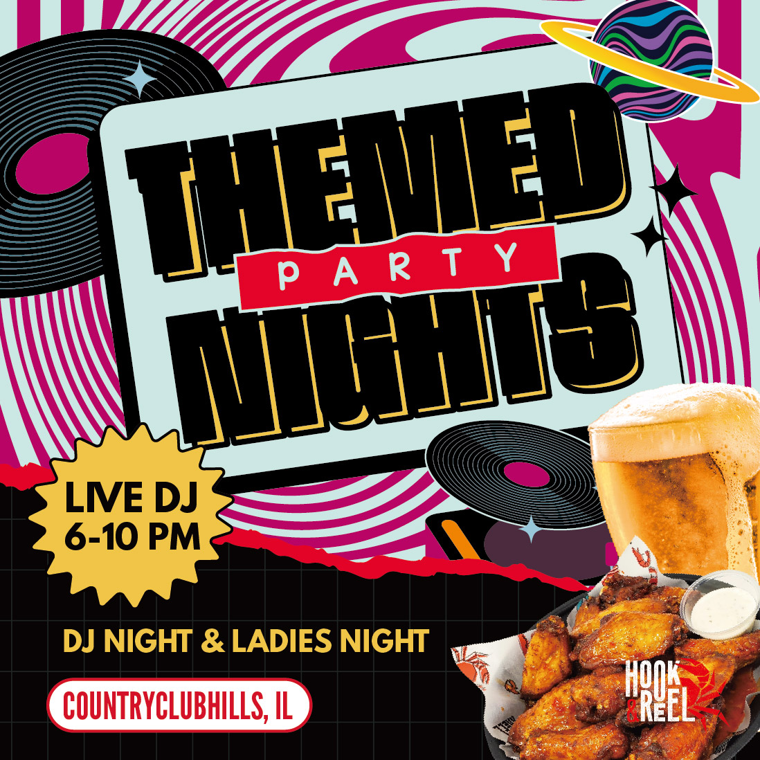 Themed Party Nights flyer: DJ and Ladies Night, Country Club Hills, IL