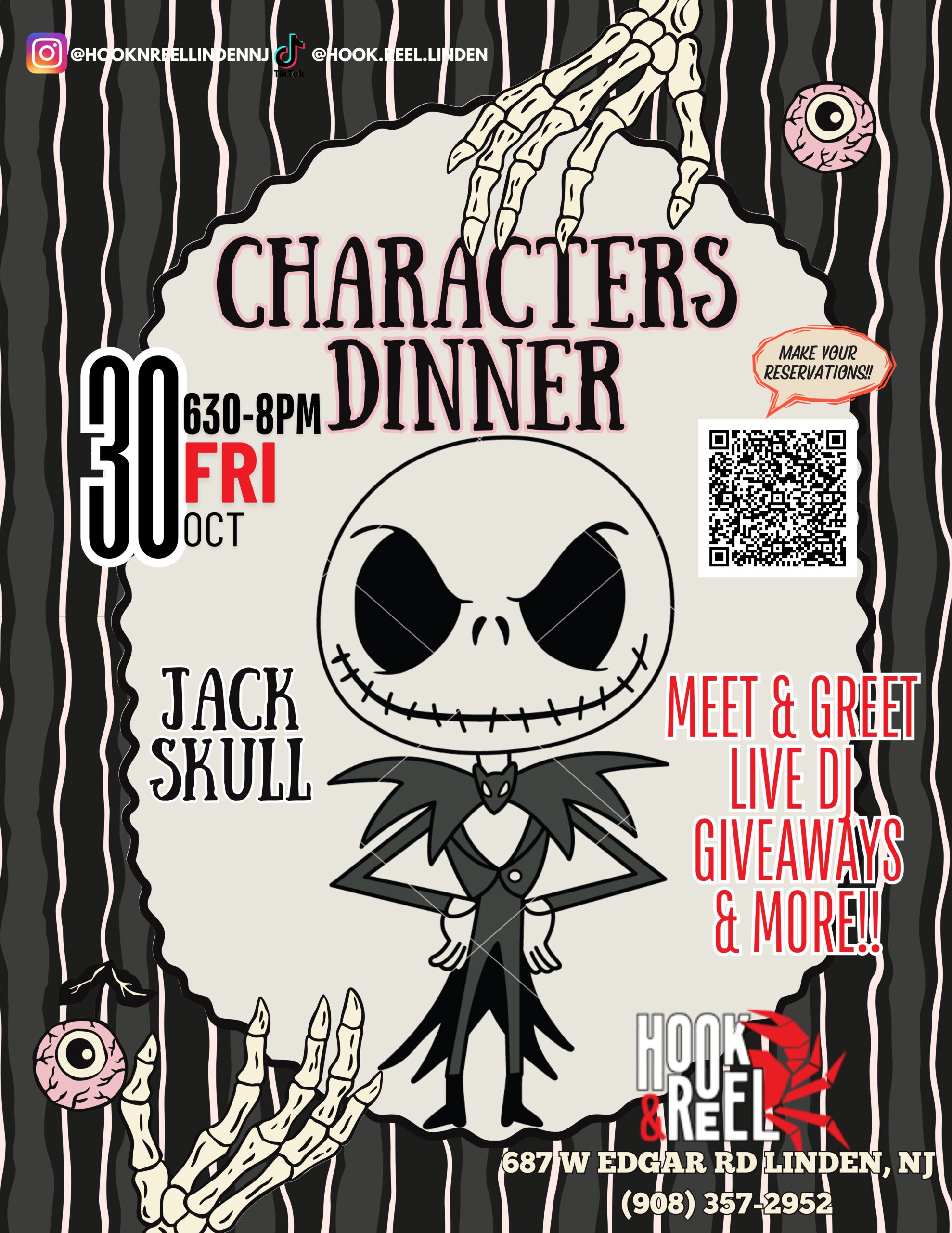 Characters Dinner with Jack Skull, Friday Oct 30, Linden, NJ