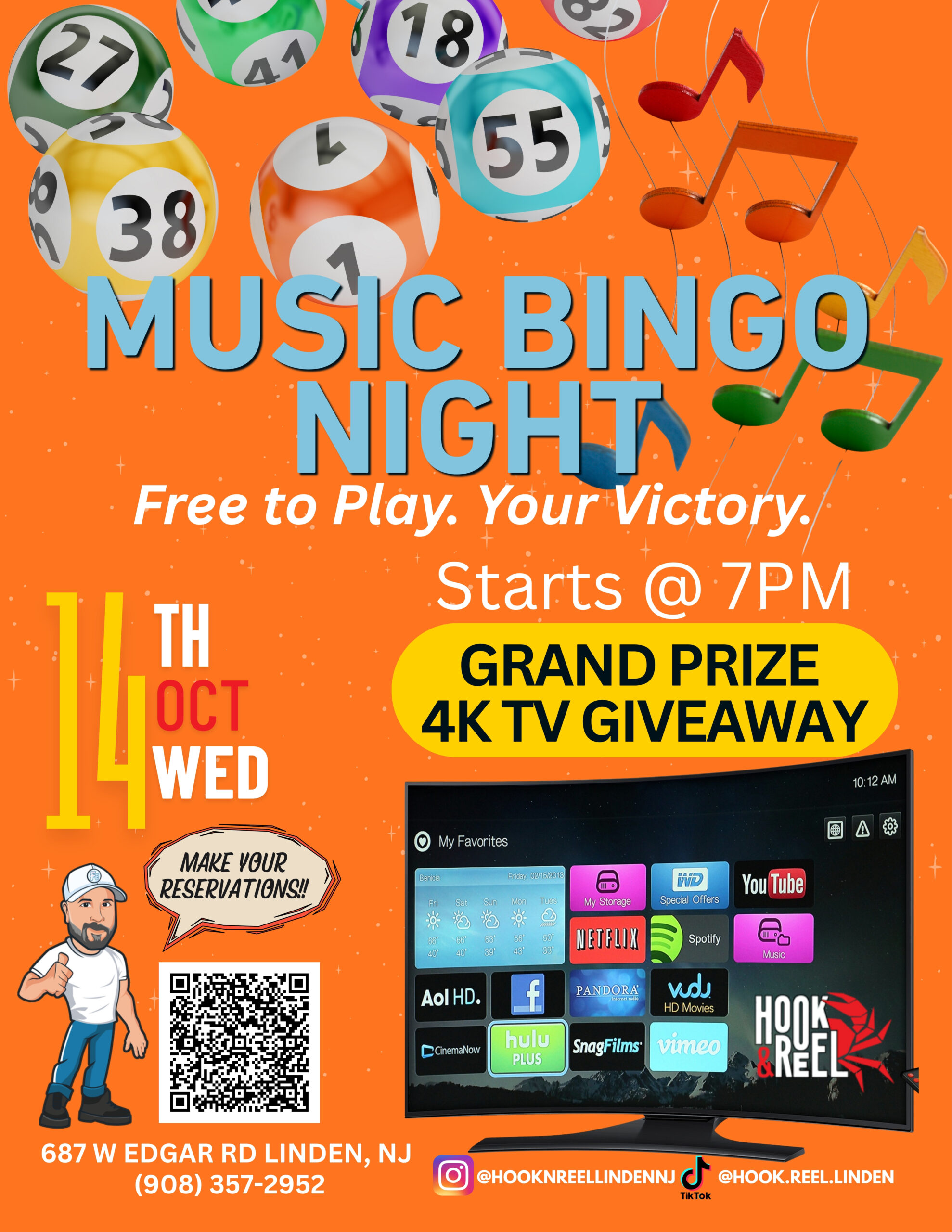 Music Bingo Night flyer, Wednesday Oct 14, Linden, NJ